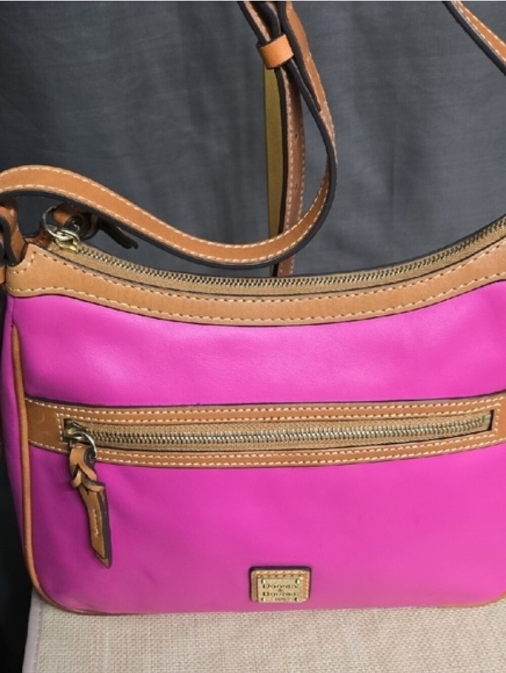 Dooney & Bourke Pink and Tan Leather Crossbody Bag